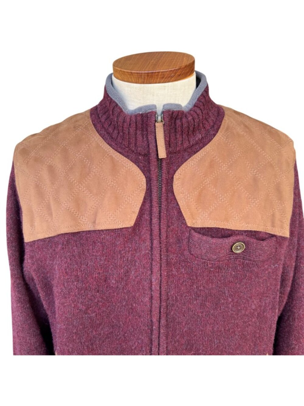 Duluth Trading Mens Shetland Wool Blend Zip-Up Jacket Burgundy 2XL Suede Accents - Picture 8 of 15
